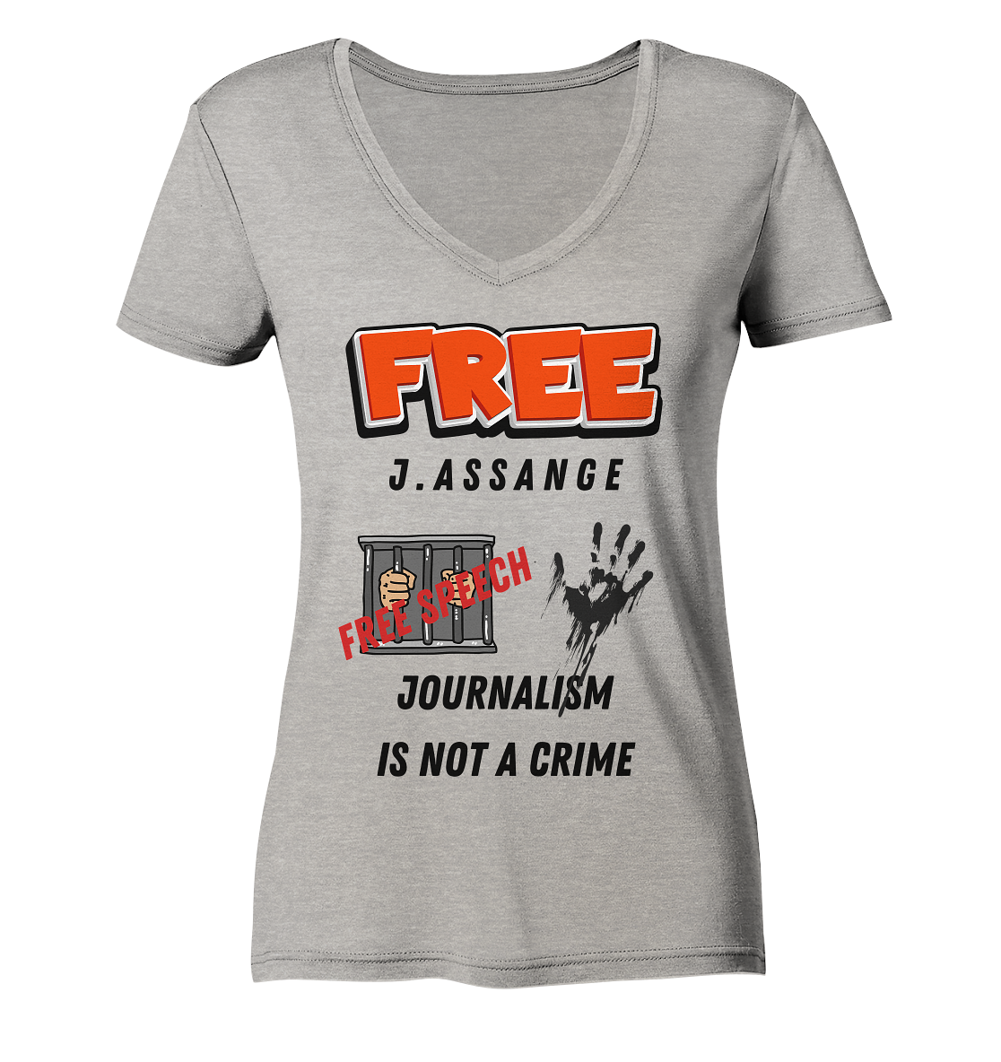 FREE J.ASSANGE - JOURNALISM IS NOT A CRIME # FREE SPEECH (2 GRAFIKEN) - Ladies Collection 21% Rabatt bis zum Halving 2024) - Ladies Organic V-Neck Shirt