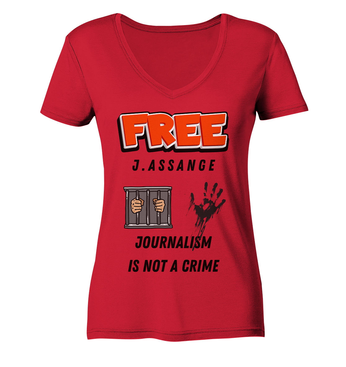 FREE J. ASSANGE - JOURNALISM IS NOT CRIME (2 Grafiken) - Ladies Collection 21% Rabatt bis zum Halving 2024) - Ladies Organic V-Neck Shirt