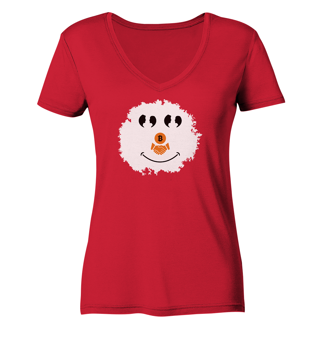 Smiley Augen Gespräch Bitcoin handshake - (Ladies Collection 21% Rabatt bis zum Halving 2024) - Ladies Organic V-Neck Shirt