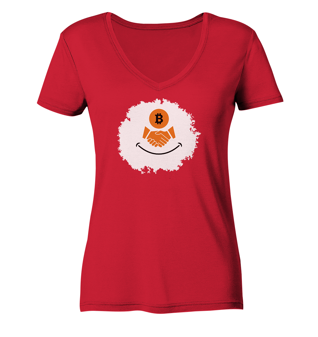 Smiley Bitcoin handshake - (Ladies Collection 21% Rabatt bis zum Halving 2024) - Ladies Organic V-Neck Shirt