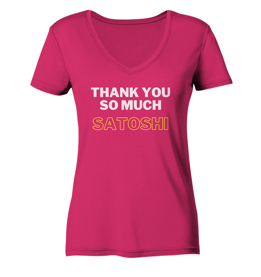 THANK YOU SO MUCH SATOSHI (weiss / gelb) - LADIES COLLECTION 21% automat. Rabatt bis zum Halving 2024 - Ladies Organic V-Neck Shirt