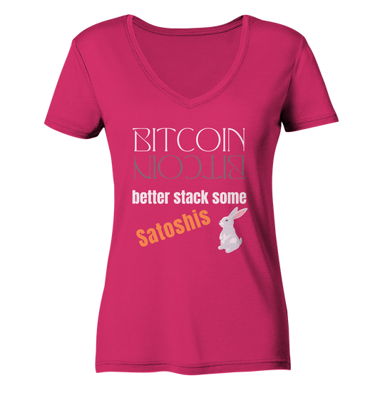 BITCOIN better stack some Satoshis - LADIES COLLECTION 21% automat. Rabatt bis zum Halving 2024  - Ladies Organic V-Neck Shirt