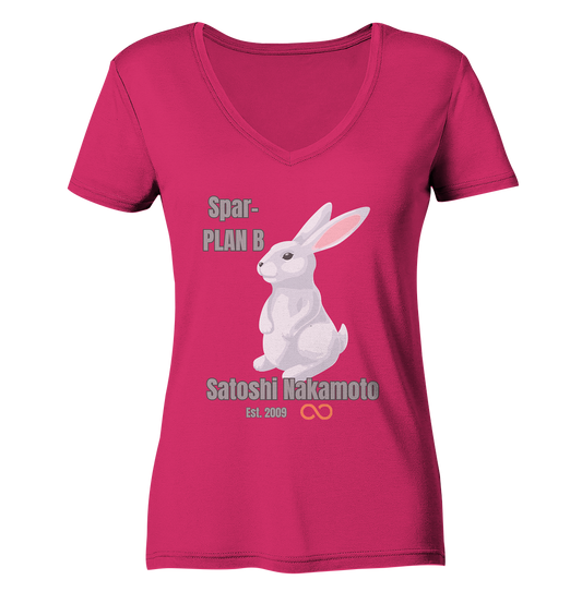 Spar-PLAN B SATOSHI NAKAMOTO Est. 2009 (unendlich) - LADIES COLLECTION 21% automat. Rabatt bis zum Halving 2024  - Ladies Organic V-Neck Shirt