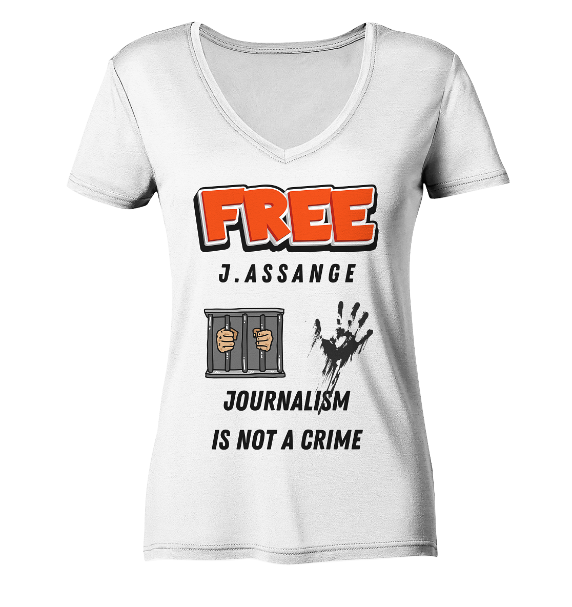 FREE J. ASSANGE - JOURNALISM IS NOT CRIME (2 Grafiken) - Ladies Collection 21% Rabatt bis zum Halving 2024) - Ladies Organic V-Neck Shirt