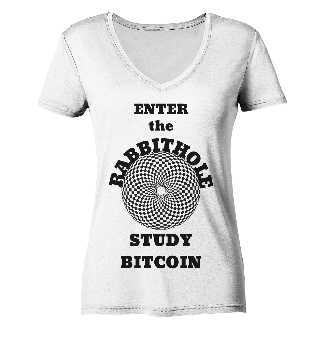 ENTER the RABBITHOLE - STUDY BITCOIN # Ladies Collection 21% Rabatt bis zum Halving 2024  - Ladies Organic V-Neck Shirt