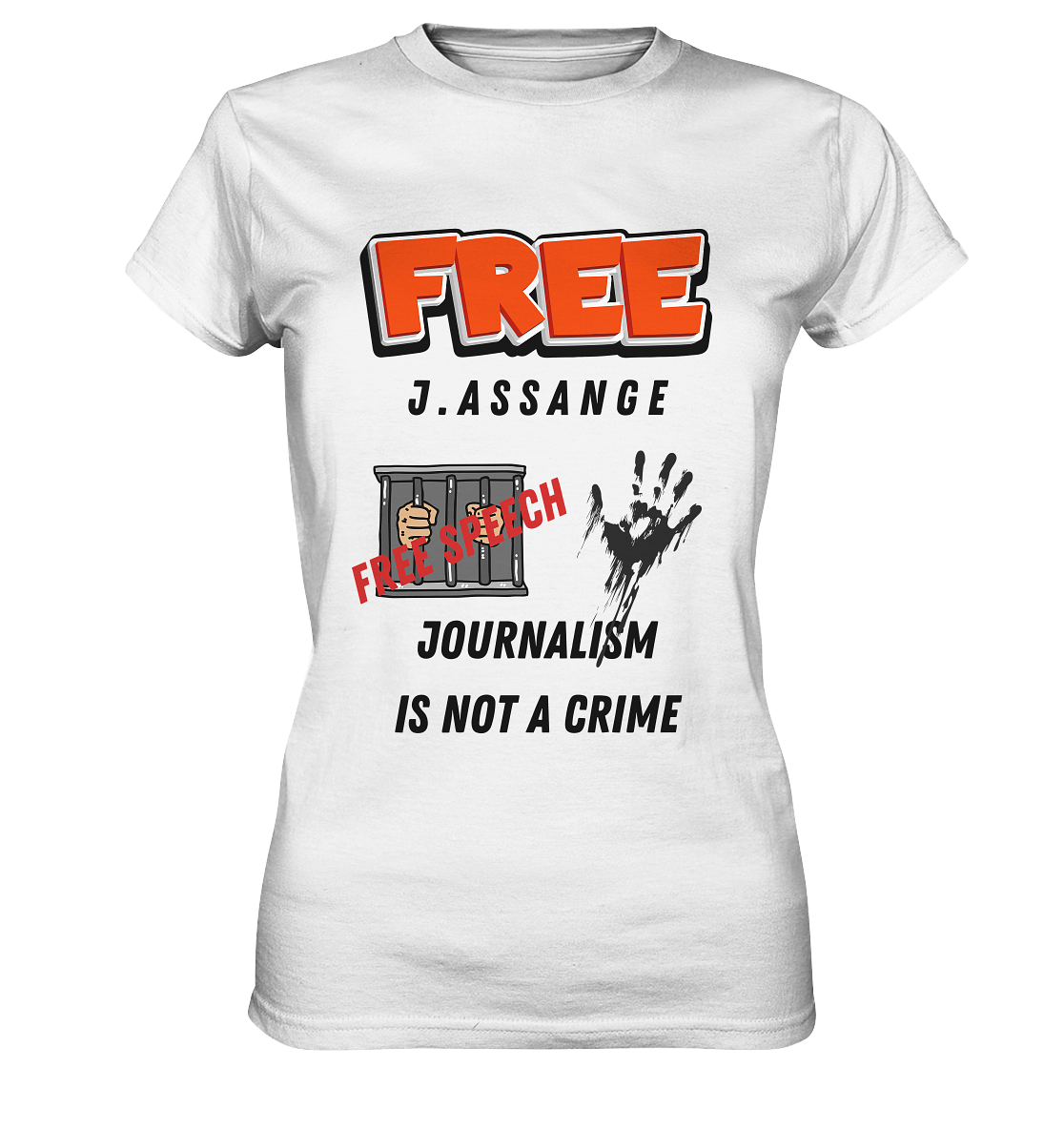 FREE J.ASSANGE - JOURNALISM IS NOT A CRIME # FREE SPEECH (2 GRAFIKEN) - Ladies Collection 21% Rabatt bis zum Halving 2024) - Ladies Premium Shirt