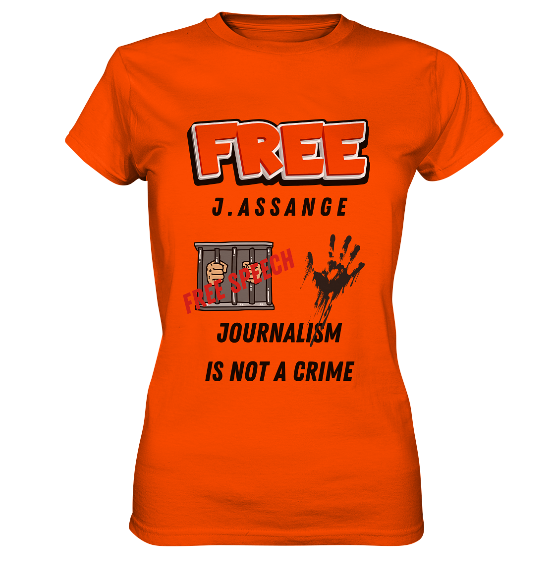 FREE J.ASSANGE - JOURNALISM IS NOT A CRIME # FREE SPEECH (2 GRAFIKEN) - Ladies Collection 21% Rabatt bis zum Halving 2024) - Ladies Premium Shirt