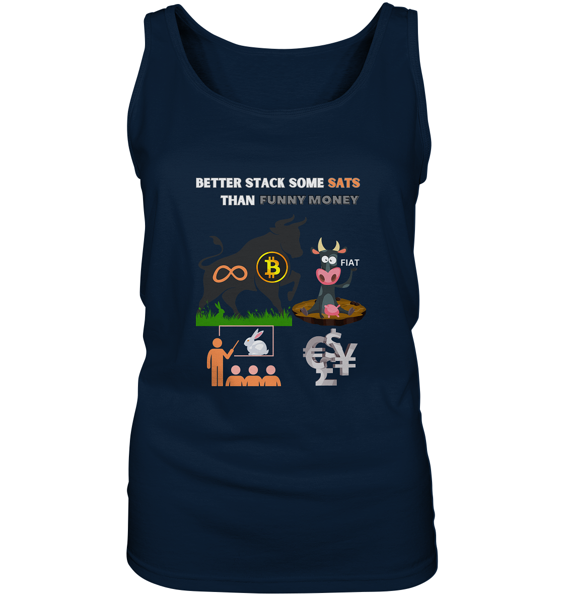 BETTER STACK SOME SATS THAN FUNNY MONEY - BTC BULLE, unendlich, Kaninchenbau-Schule,... - LADIES COLLECTION 21% automat. Rabatt bis zum Halving 2024 - Ladies Tank-Top