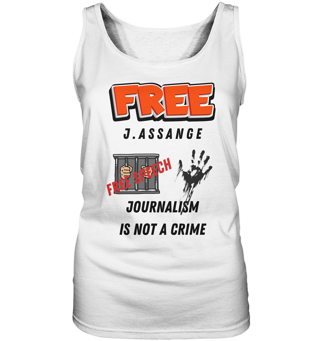 FREE J.ASSANGE - JOURNALISM IS NOT A CRIME # FREE SPEECH (2 GRAFIKEN) - Ladies Collection 21% Rabatt bis zum Halving 2024) - Ladies Tank-Top