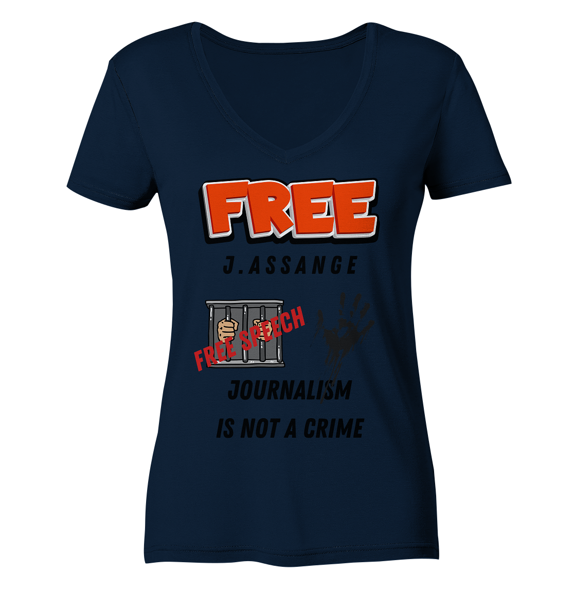 FREE J.ASSANGE - JOURNALISM IS NOT A CRIME # FREE SPEECH (2 GRAFIKEN) - Ladies Collection 21% Rabatt bis zum Halving 2024) - Ladies V-Neck Shirt