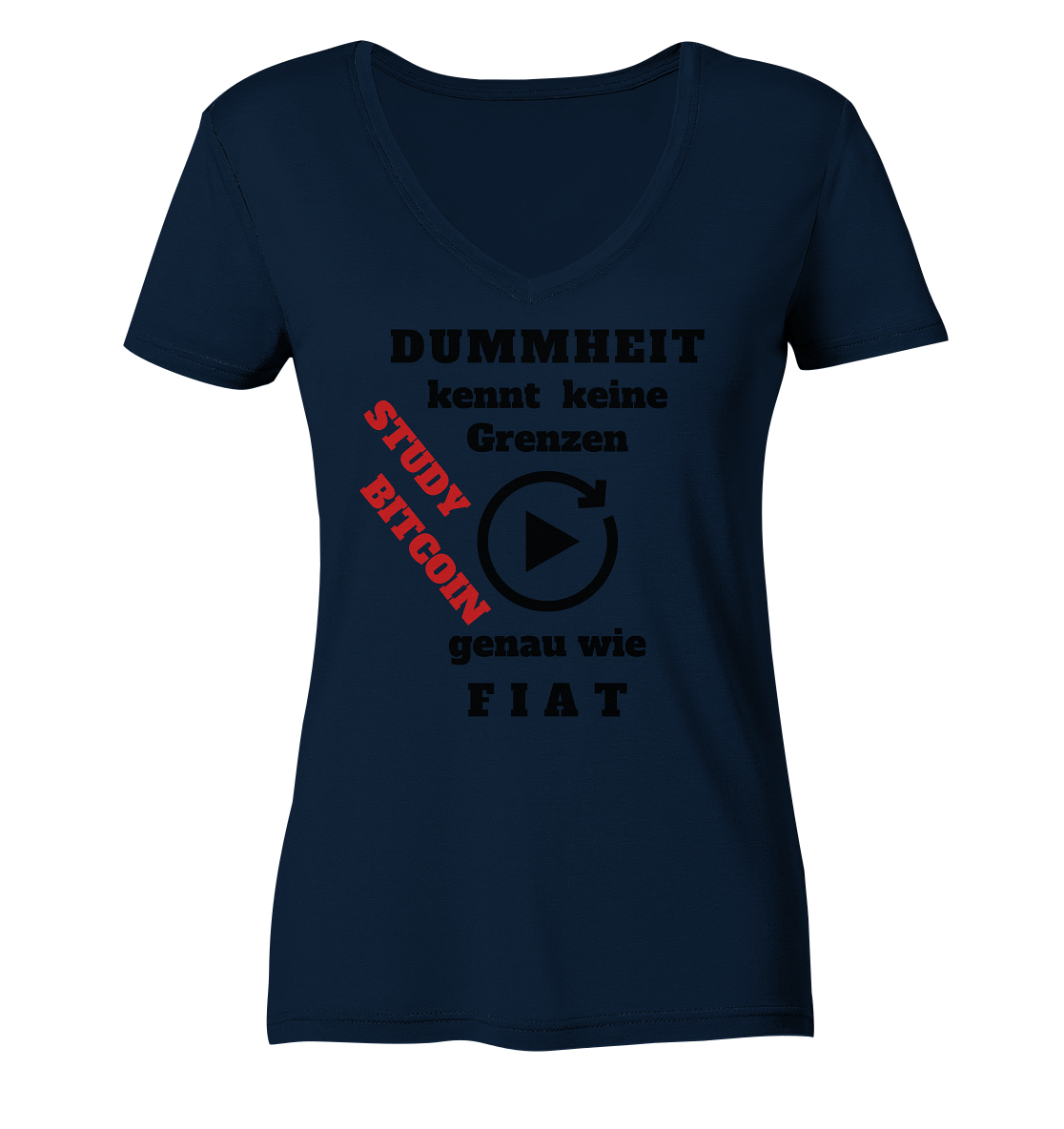 DUMMHEIT kennt keine Grenzen - genau wie FIAT - STUDY BITCOIN (schräg, rot) # ENDLOS-PLAYBUTTON - Ladies Collection 21% Rabatt bis zum Halving 2024  - Ladies V-Neck Shirt