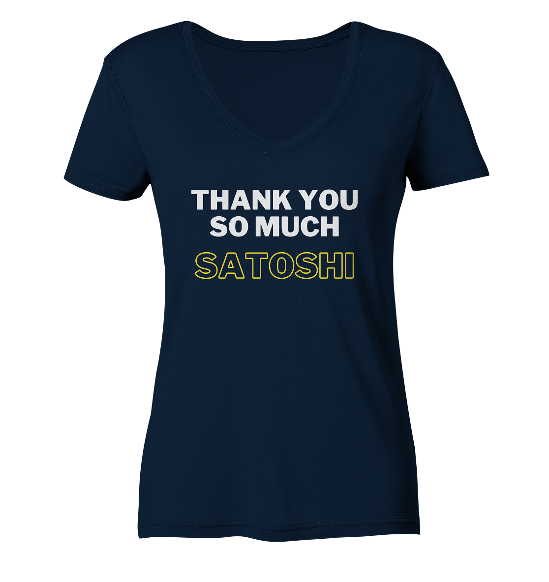 THANK YOU SO MUCH SATOSHI (weiss / gelb) - LADIES COLLECTION 21% automat. Rabatt bis zum Halving 2024 - Ladies V-Neck Shirt