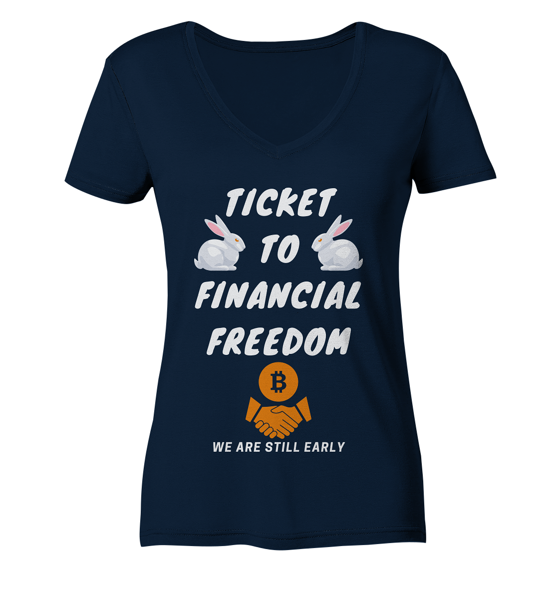 TICKET TO FINANCIAL FREEDOM - LADIES COLLECTION 21% automat. Rabatt bis zum Halving 2024   - Ladies V-Neck Shirt