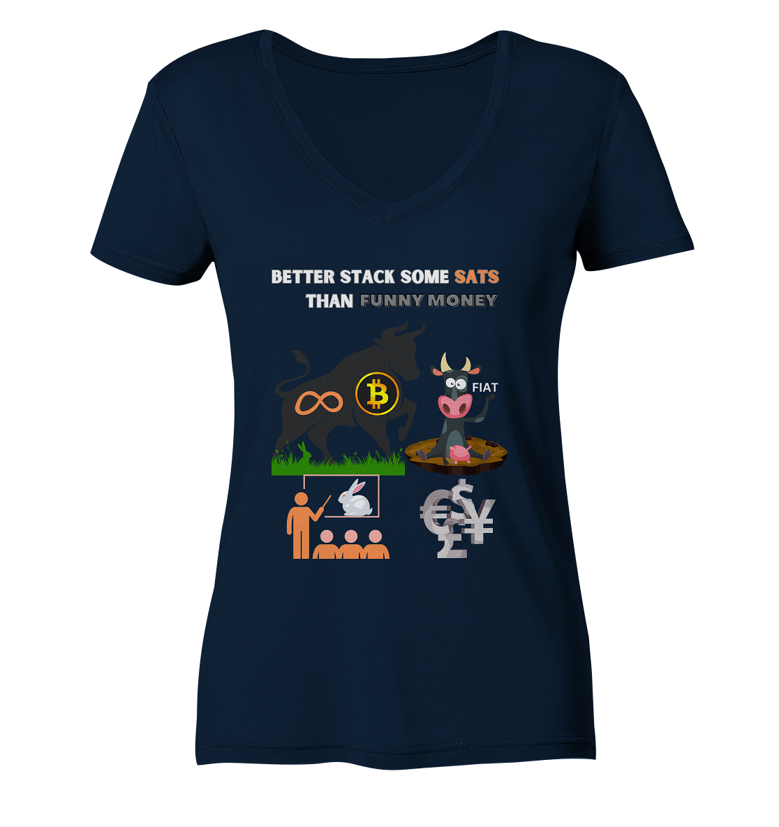 BETTER STACK SOME SATS THAN FUNNY MONEY - BTC BULLE, unendlich, Kaninchenbau-Schule,... - LADIES COLLECTION 21% automat. Rabatt bis zum Halving 2024 - Ladies V-Neck Shirt