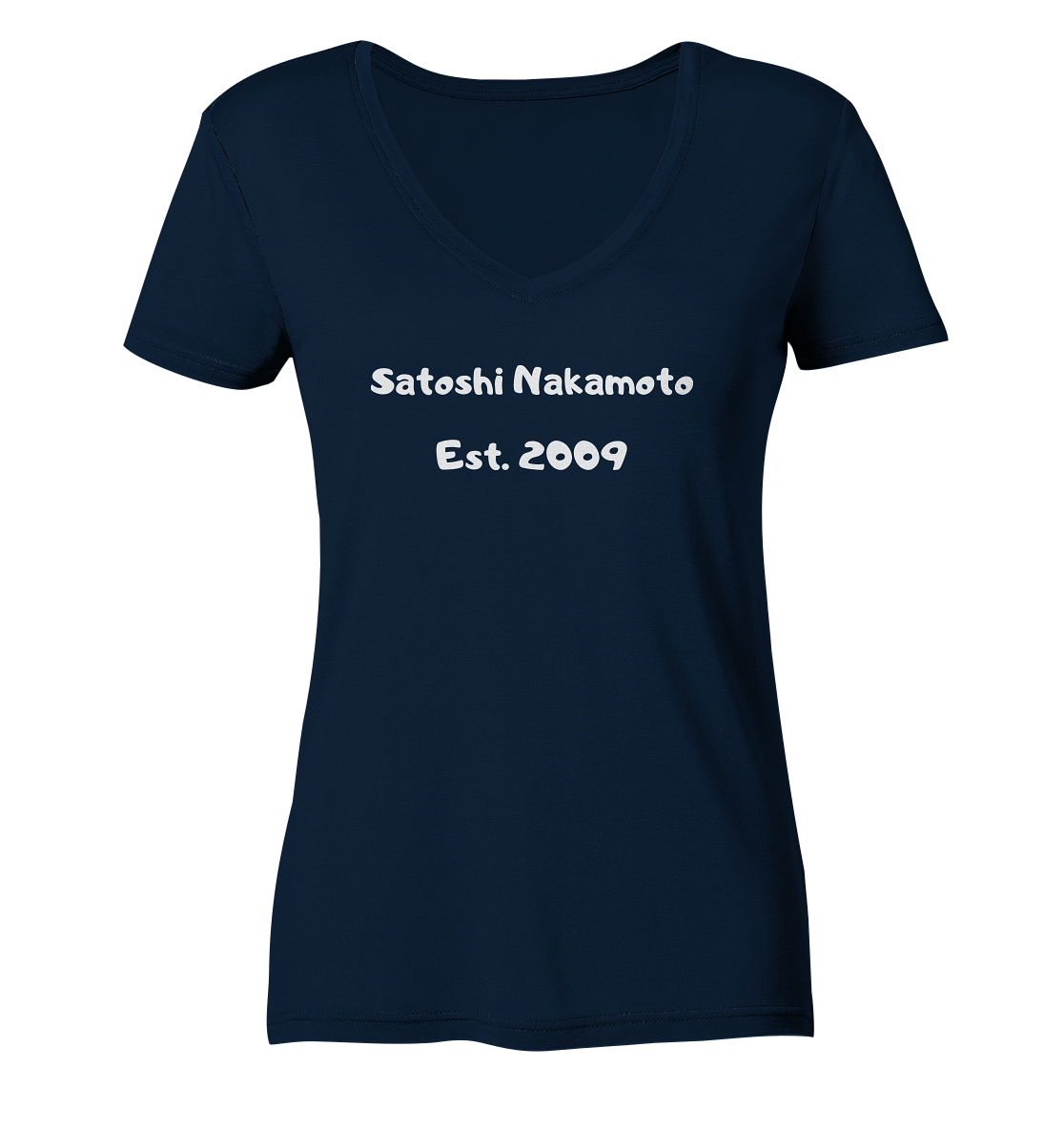 SATOSHI NAKAMOTO Est. 2009 (Signatur pur) - LADIES COLLECTION 21% automat. Rabatt bis zum Halving 2024   - Ladies V-Neck Shirt