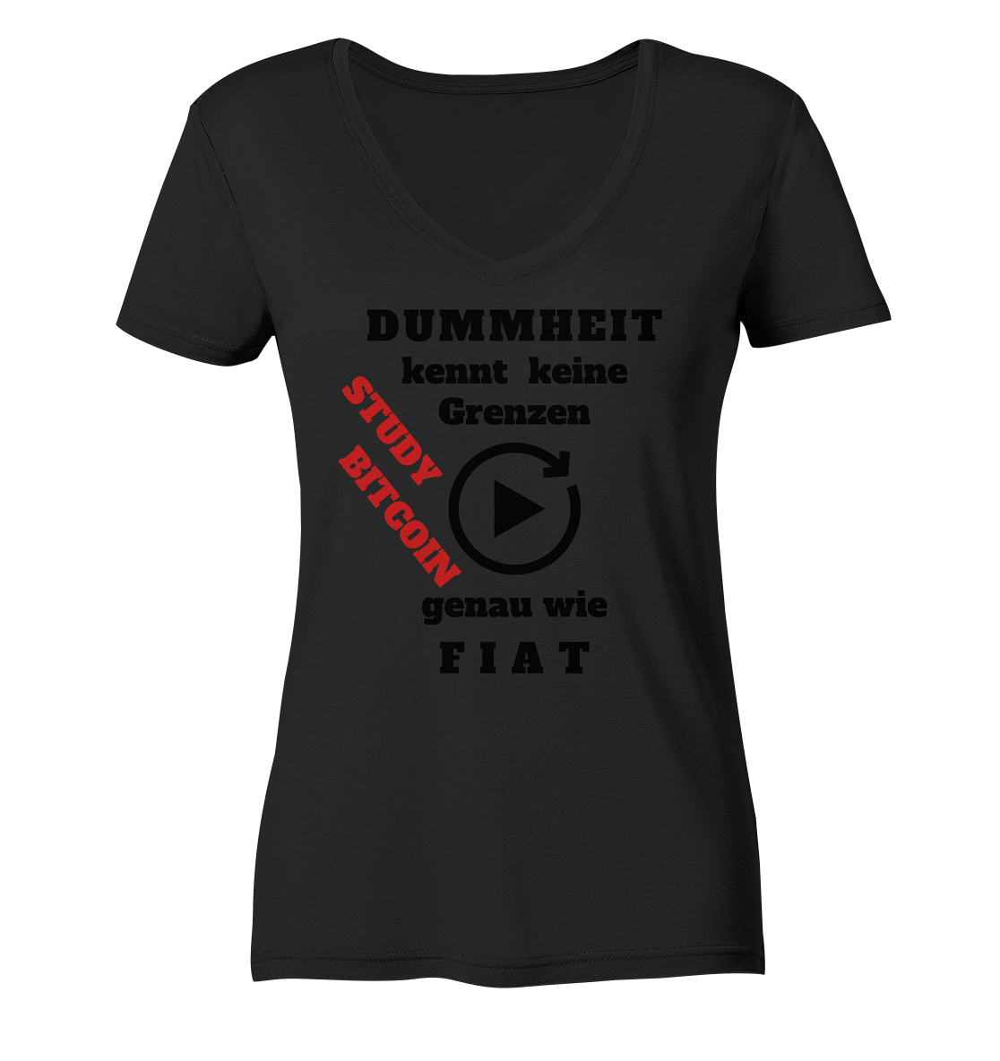 DUMMHEIT kennt keine Grenzen - genau wie FIAT - STUDY BITCOIN (schräg, rot) # ENDLOS-PLAYBUTTON - Ladies Collection 21% Rabatt bis zum Halving 2024  - Ladies V-Neck Shirt