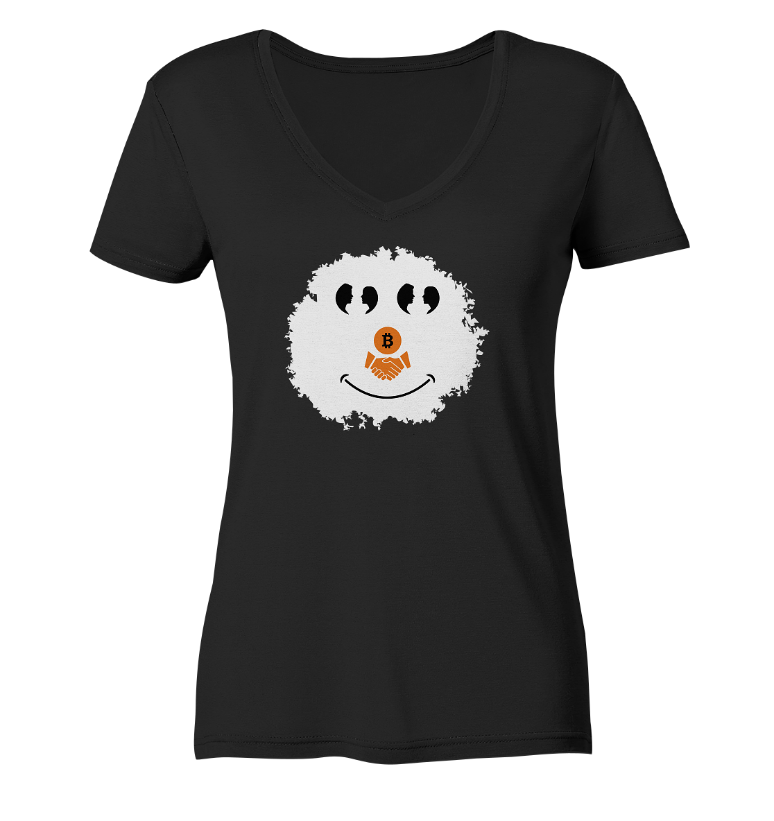 Smiley Augen Gespräch Bitcoin handshake - (Ladies Collection 21% Rabatt bis zum Halving 2024) - Ladies V-Neck Shirt