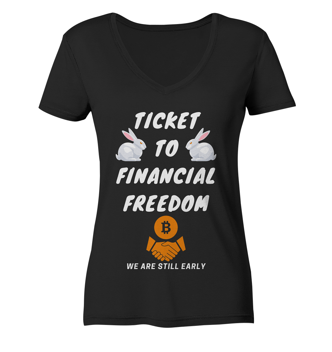 TICKET TO FINANCIAL FREEDOM - LADIES COLLECTION 21% automat. Rabatt bis zum Halving 2024   - Ladies V-Neck Shirt