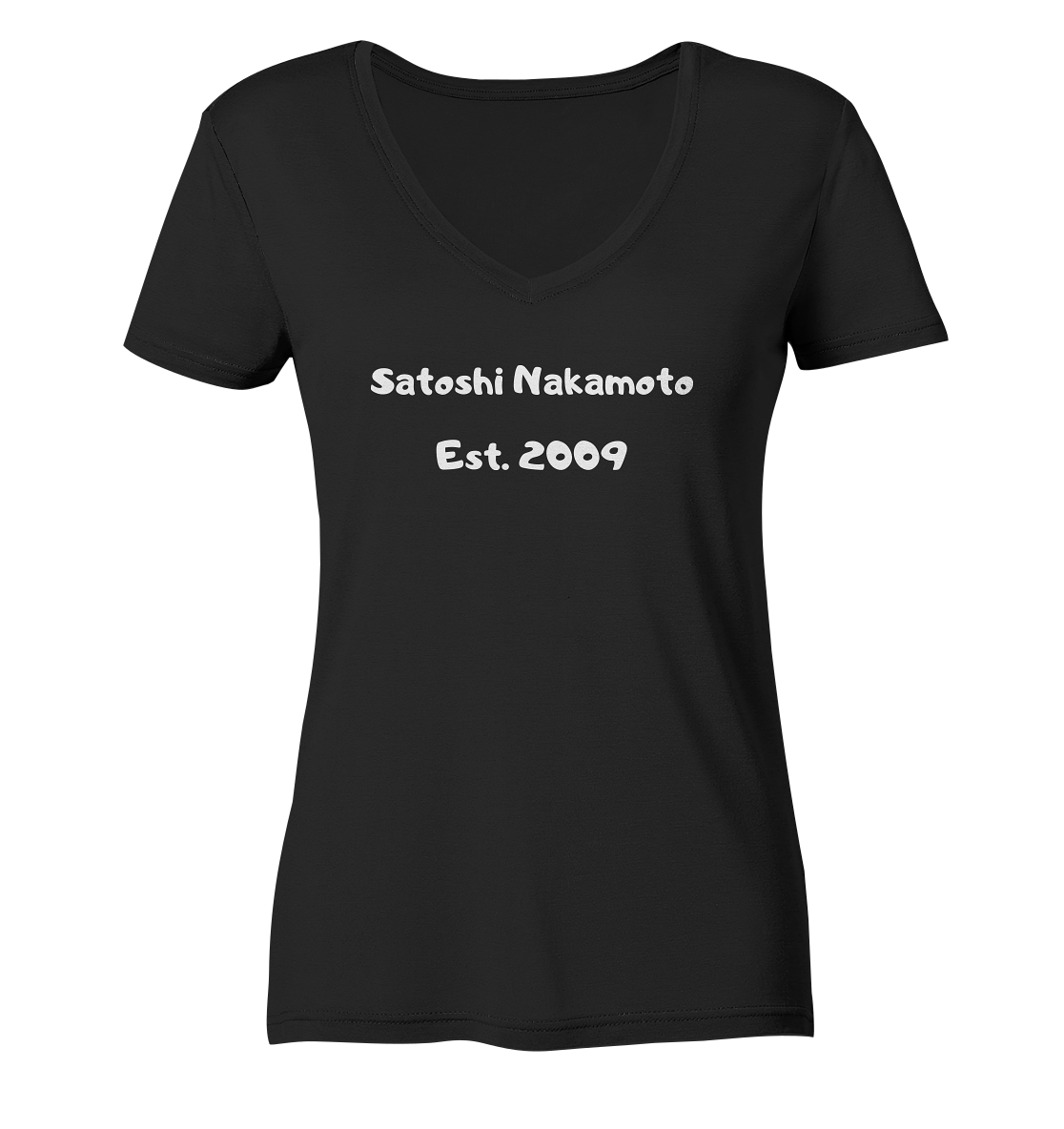 SATOSHI NAKAMOTO Est. 2009 (Signatur pur) - LADIES COLLECTION 21% automat. Rabatt bis zum Halving 2024   - Ladies V-Neck Shirt