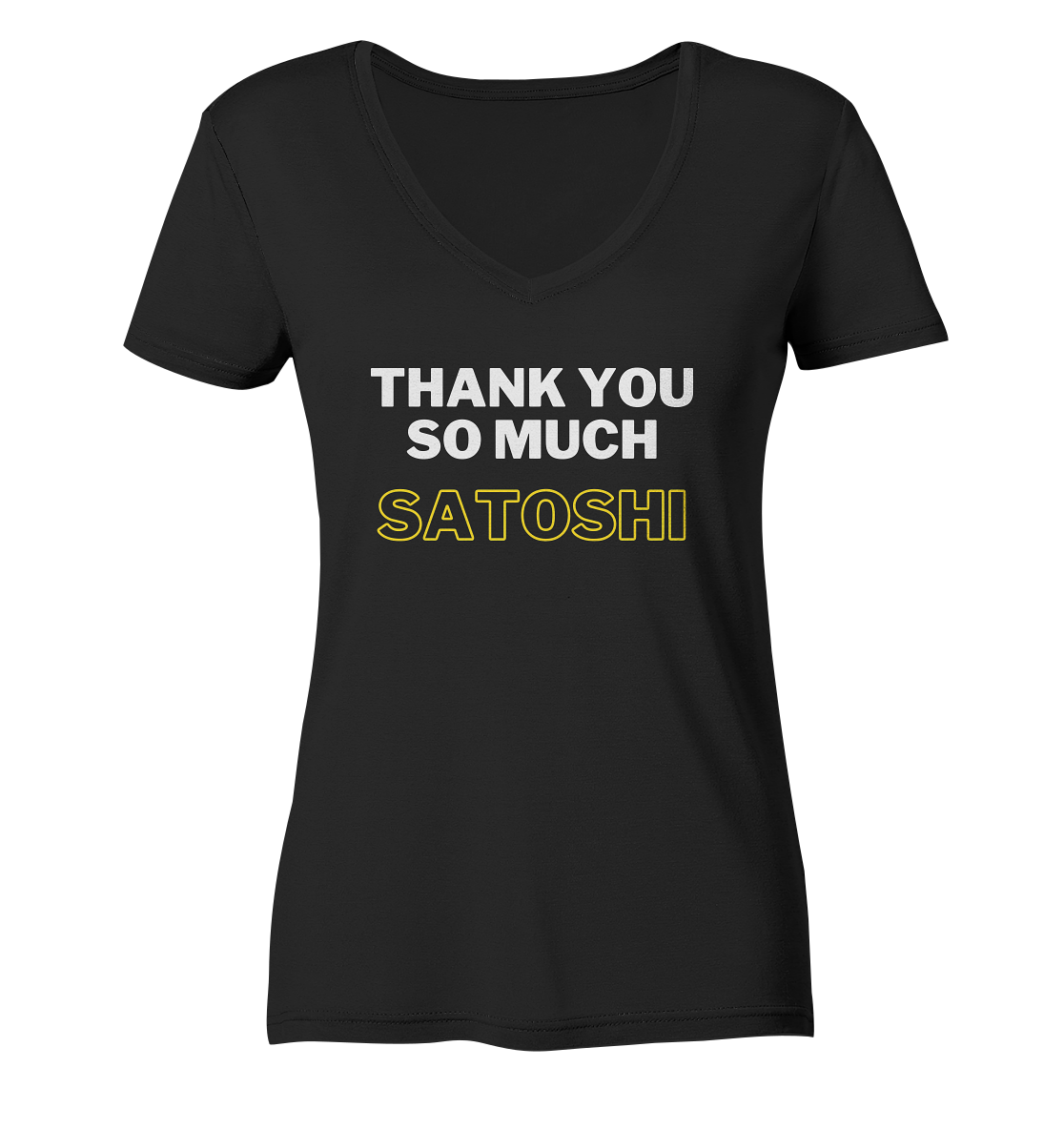 THANK YOU SO MUCH SATOSHI (weiss / gelb) - LADIES COLLECTION 21% automat. Rabatt bis zum Halving 2024 - Ladies V-Neck Shirt