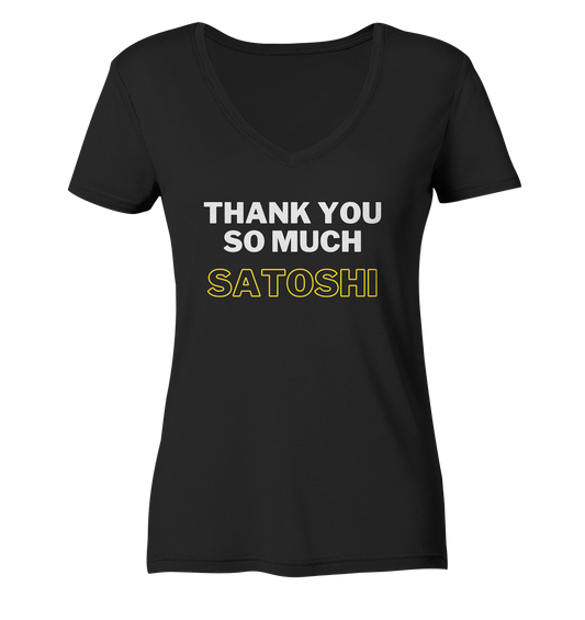 THANK YOU SO MUCH SATOSHI (weiss / gelb) - LADIES COLLECTION 21% automat. Rabatt bis zum Halving 2024 - Ladies V-Neck Shirt