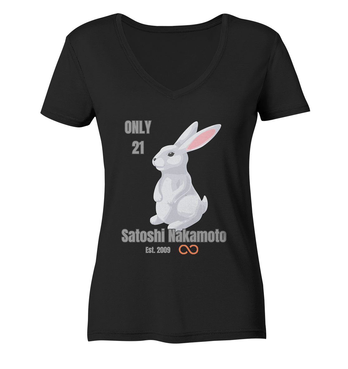 SATOSHI NAKAMOTO Est. 2009 (unendlich) ONLY 21- LADIES COLLECTION 21% automat. Rabatt bis zum Halving 2024  - Ladies V-Neck Shirt