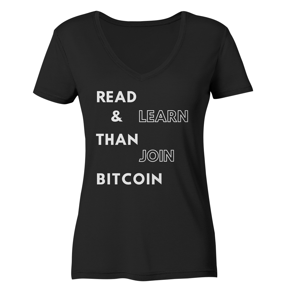 READ & LEARN THAN JOIN BITCOIN - Ladies Collection - Ladies V-Neck Shirt