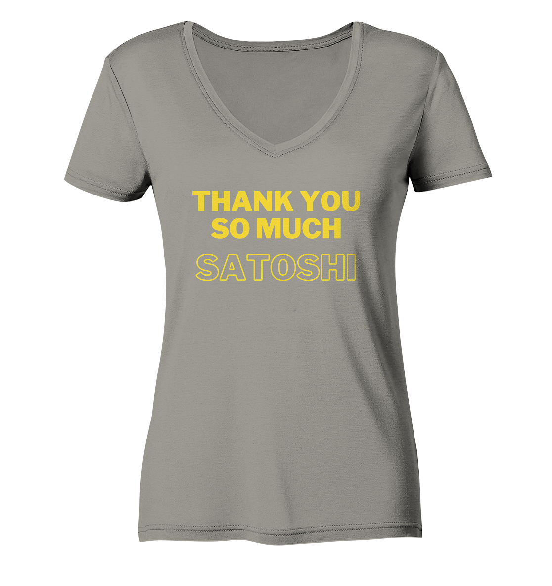 THANK YOU SO MUCH SATOSHI (gelbe Schrift) - LADIES COLLECTION 21% automat. Rabatt bis zum Halving 2024  - Ladies V-Neck Shirt