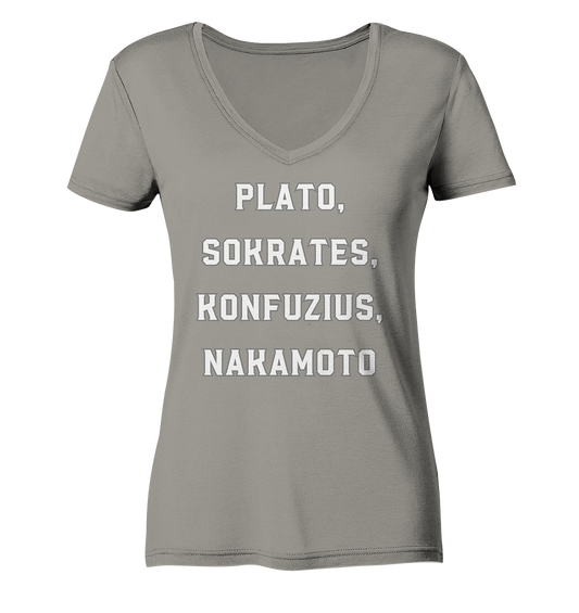 PLATO, SOKRATES, KONFUZIUS, NAKAMOTO - Ladies Collection - Ladies V-Neck Shirt