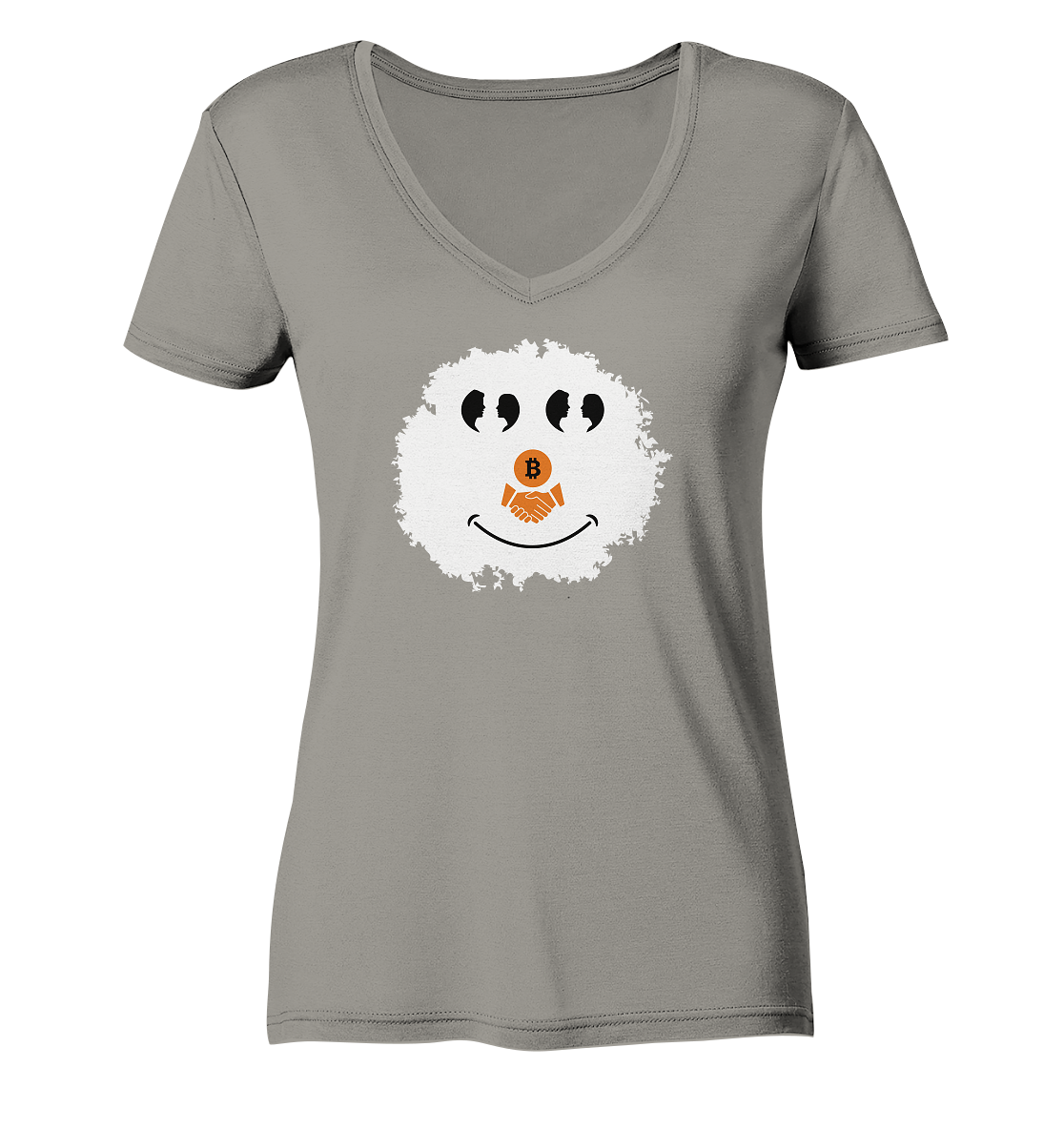 Smiley Augen Gespräch Bitcoin handshake - (Ladies Collection 21% Rabatt bis zum Halving 2024) - Ladies V-Neck Shirt