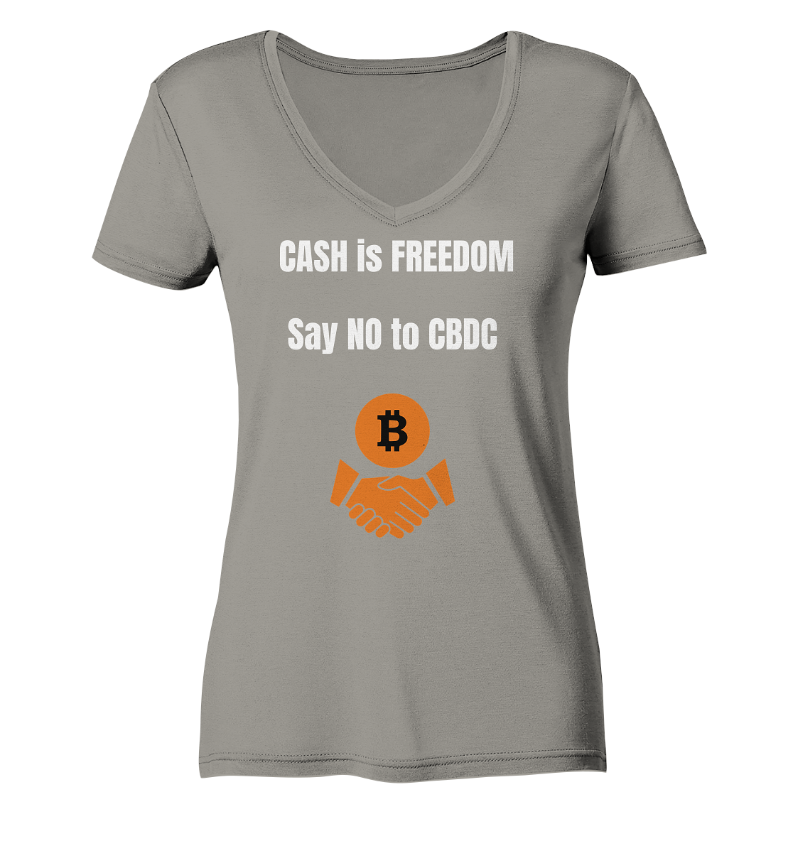 CASH is FREEDOM, Say NO to CBDC (Ladies Collection 21% Rabatt bis zum Halving 2024)  - Ladies V-Neck Shirt