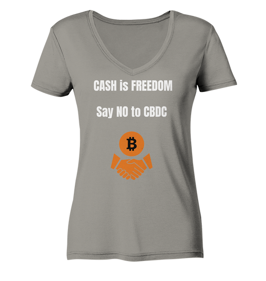 CASH is FREEDOM, Say NO to CBDC (Ladies Collection 21% Rabatt bis zum Halving 2024)  - Ladies V-Neck Shirt