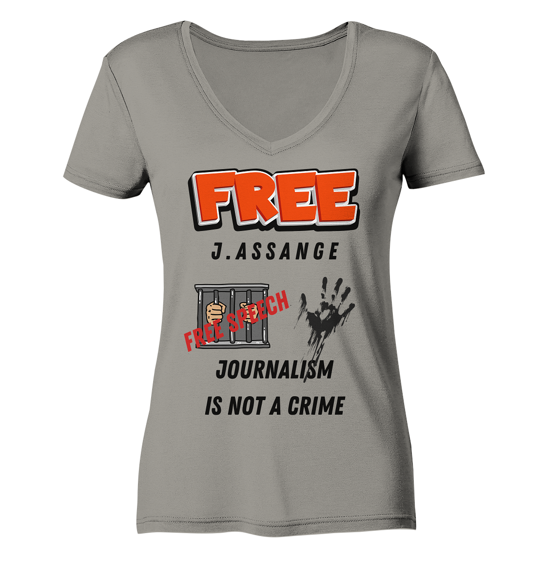 FREE J.ASSANGE - JOURNALISM IS NOT A CRIME # FREE SPEECH (2 GRAFIKEN) - Ladies Collection 21% Rabatt bis zum Halving 2024) - Ladies V-Neck Shirt