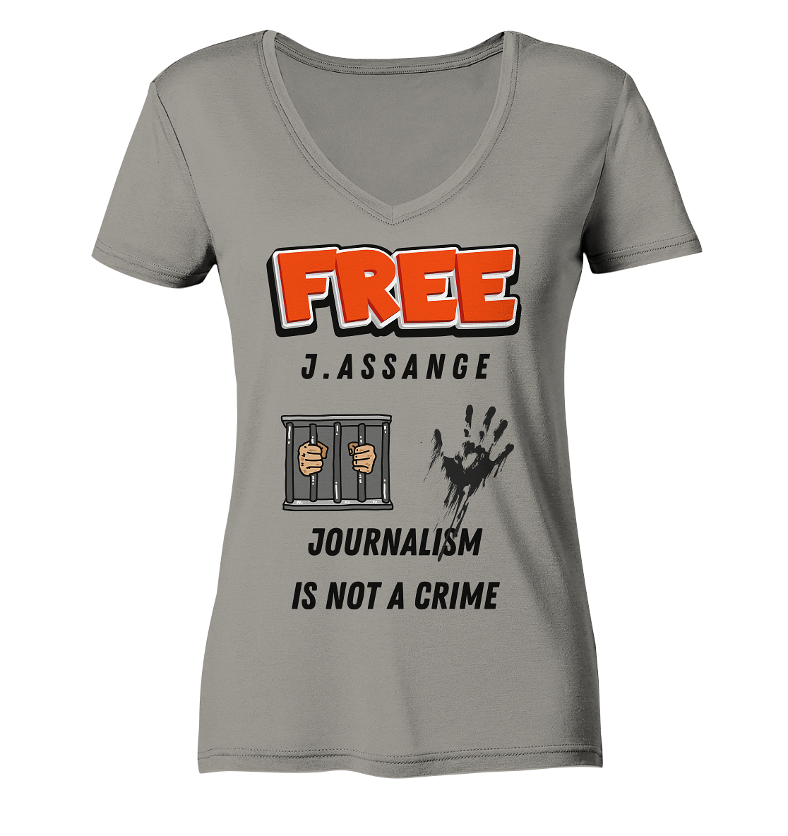 FREE J. ASSANGE - JOURNALISM IS NOT CRIME (2 Grafiken) - Ladies Collection 21% Rabatt bis zum Halving 2024) - Ladies V-Neck Shirt