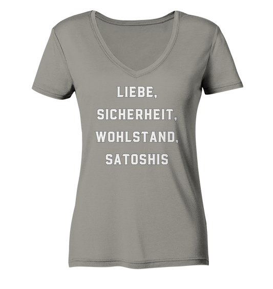 LIEBE, SICHERHEIT, WOHLSTAND, SATOSHIS - Ladies Collection  - Ladies V-Neck Shirt