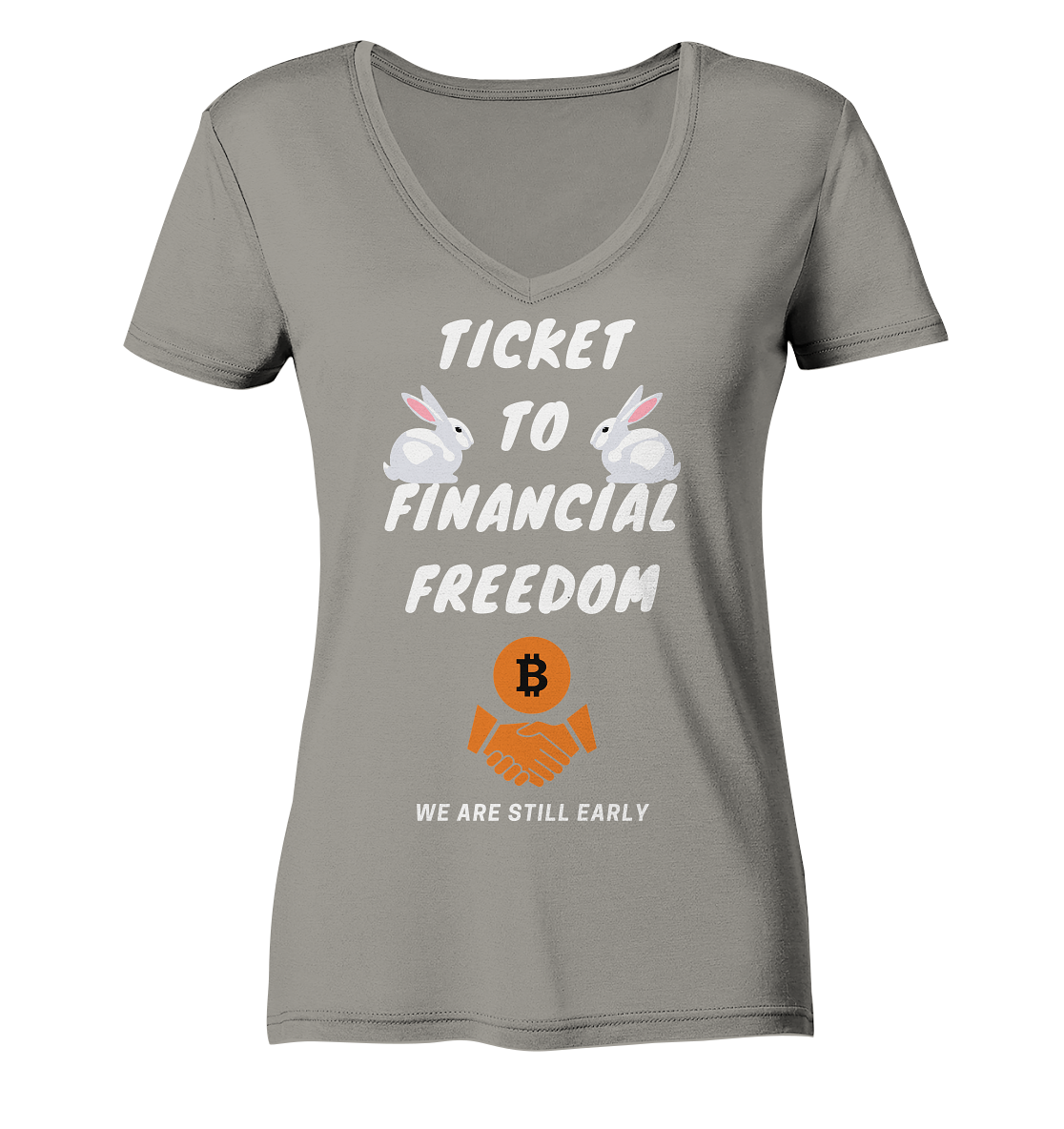 TICKET TO FINANCIAL FREEDOM - rabbit version (Ladies Collection 21% Rabatt bis zum Halving 2024) - Ladies V-Neck Shirt