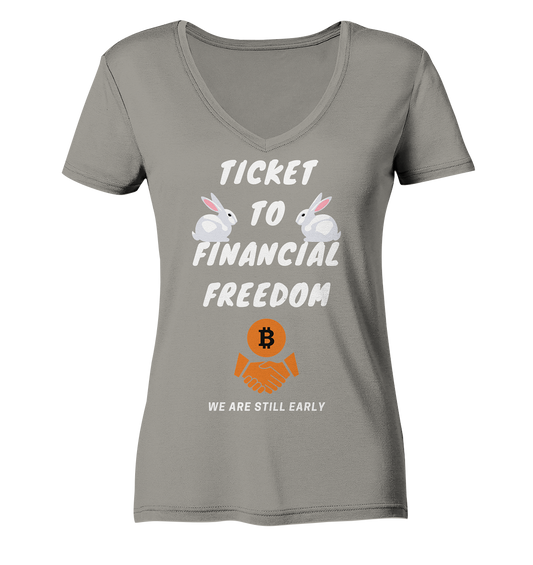 TICKET TO FINANCIAL FREEDOM - rabbit version (Ladies Collection 21% Rabatt bis zum Halving 2024) - Ladies V-Neck Shirt