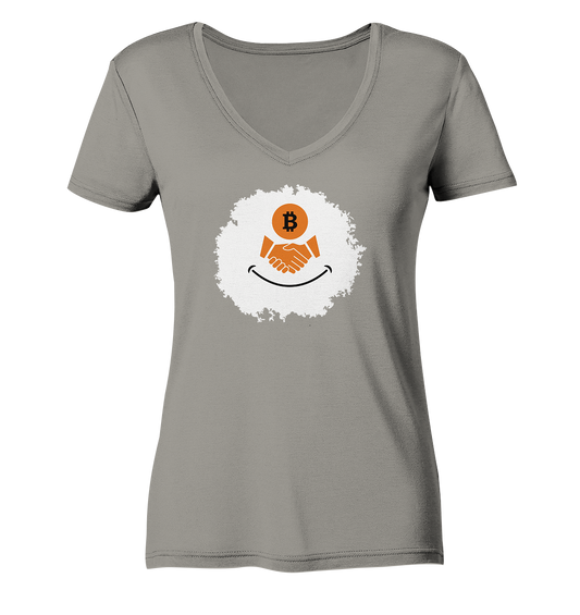 Smiley Bitcoin handshake - (Ladies Collection 21% Rabatt bis zum Halving 2024) - Ladies V-Neck Shirt