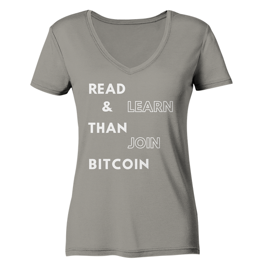 READ & LEARN THAN JOIN BITCOIN - Ladies Collection - Ladies V-Neck Shirt