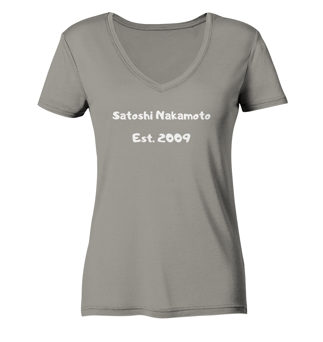 SATOSHI NAKAMOTO Est. 2009 (Signatur pur) - LADIES COLLECTION 21% automat. Rabatt bis zum Halving 2024   - Ladies V-Neck Shirt