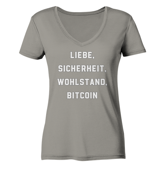 LIEBE, SICHERHEIT, WOHLSTAND, BITCOIN - Ladies Collection  - Ladies V-Neck Shirt