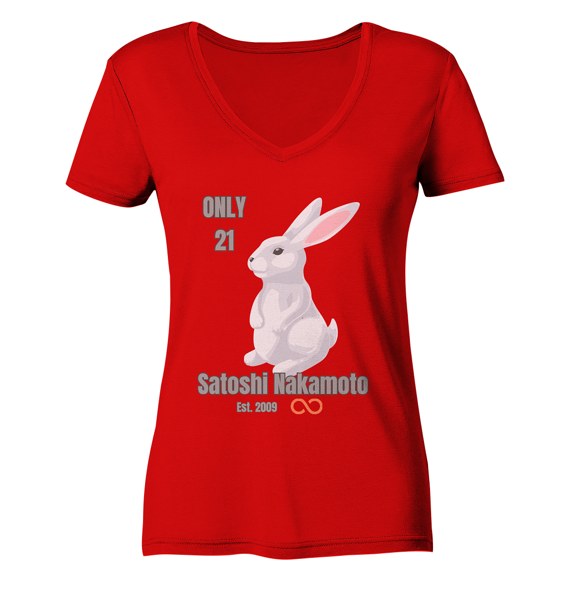 SATOSHI NAKAMOTO Est. 2009 (unendlich) ONLY 21- LADIES COLLECTION 21% automat. Rabatt bis zum Halving 2024  - Ladies V-Neck Shirt