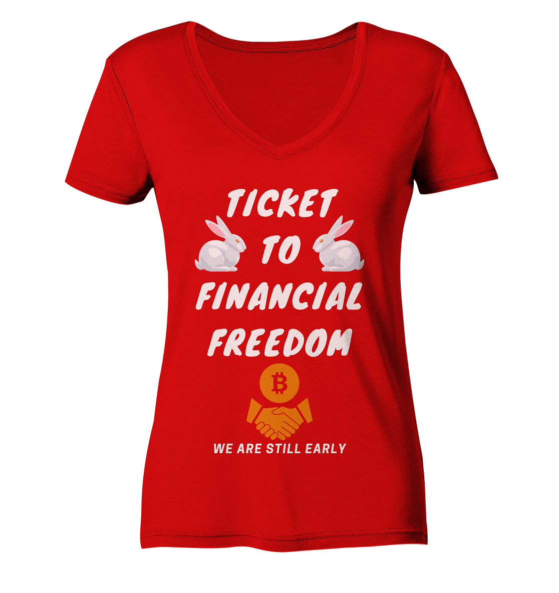 TICKET TO FINANCIAL FREEDOM - LADIES COLLECTION 21% automat. Rabatt bis zum Halving 2024   - Ladies V-Neck Shirt