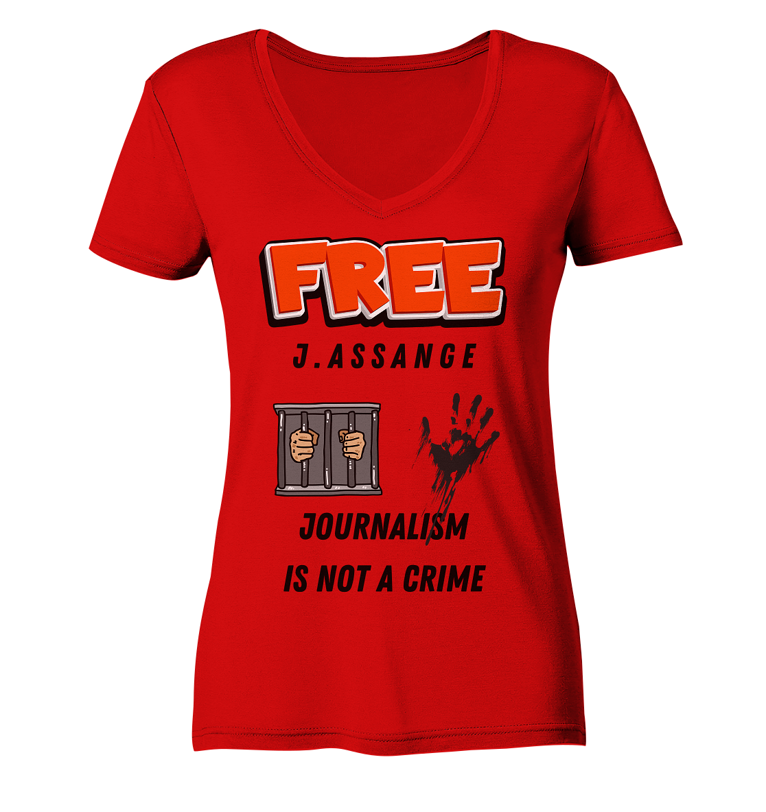 FREE J. ASSANGE - JOURNALISM IS NOT CRIME (2 Grafiken) - Ladies Collection 21% Rabatt bis zum Halving 2024) - Ladies V-Neck Shirt