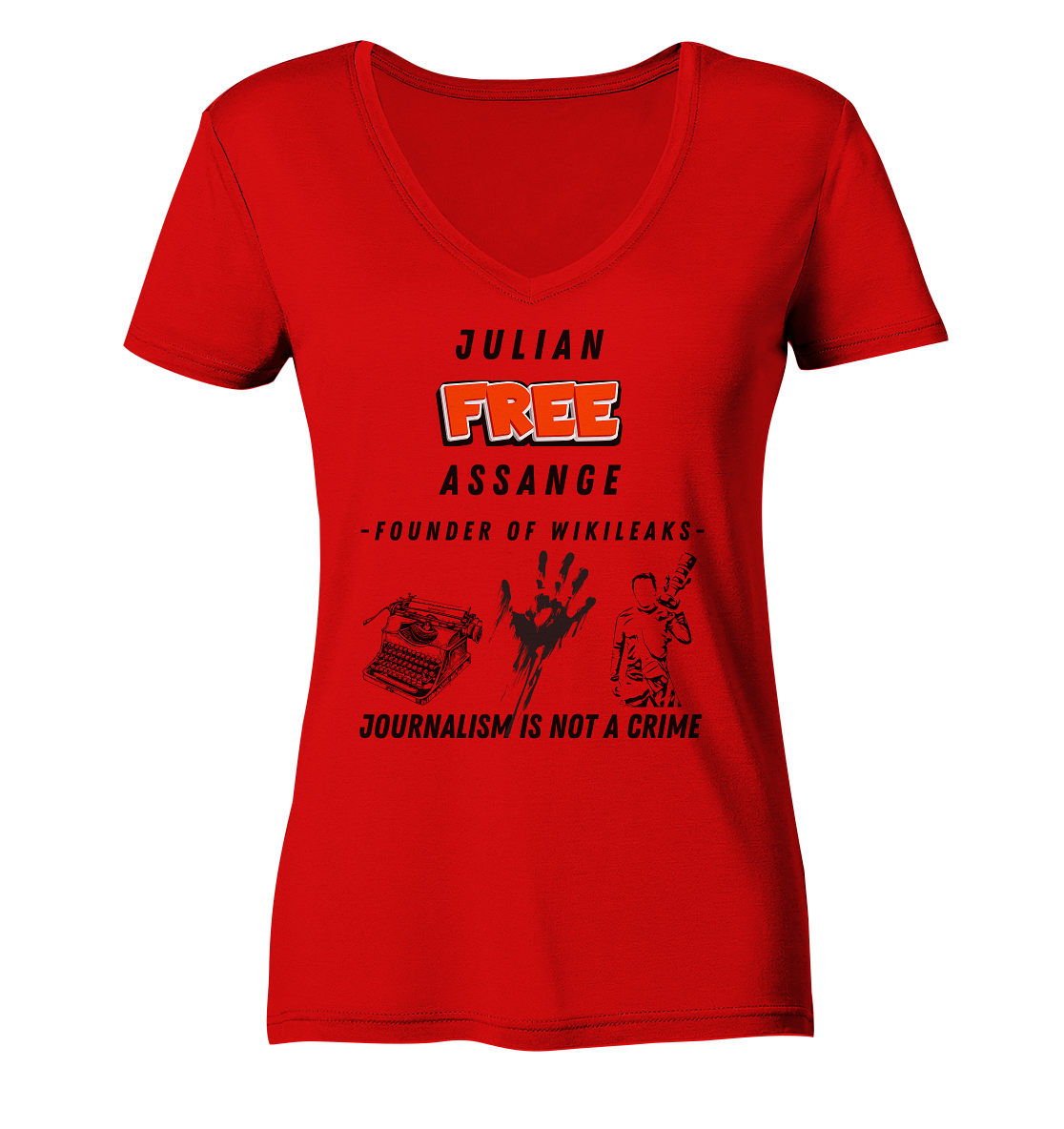 FREE JULIAN ASSANGE - FOUNDER OF WIKILEAKS - JOURNALISM IS NOT A CRIME (3 Grafiken) - Ladies Collection 21% Rabatt bis zum Halving 2024) - Ladies V-Neck Shirt