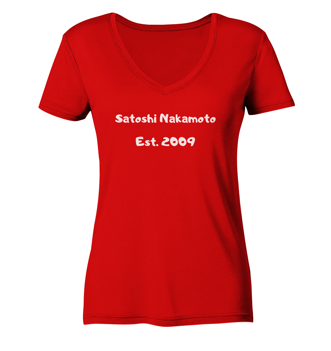 SATOSHI NAKAMOTO Est. 2009 (Signatur pur) - LADIES COLLECTION 21% automat. Rabatt bis zum Halving 2024   - Ladies V-Neck Shirt