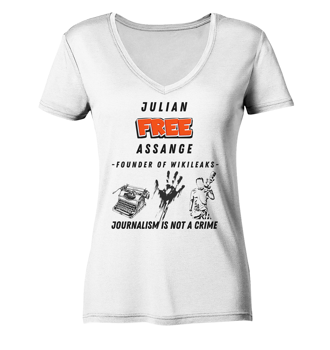 FREE JULIAN ASSANGE - FOUNDER OF WIKILEAKS - JOURNALISM IS NOT A CRIME (3 Grafiken) - Ladies Collection 21% Rabatt bis zum Halving 2024) - Ladies V-Neck Shirt