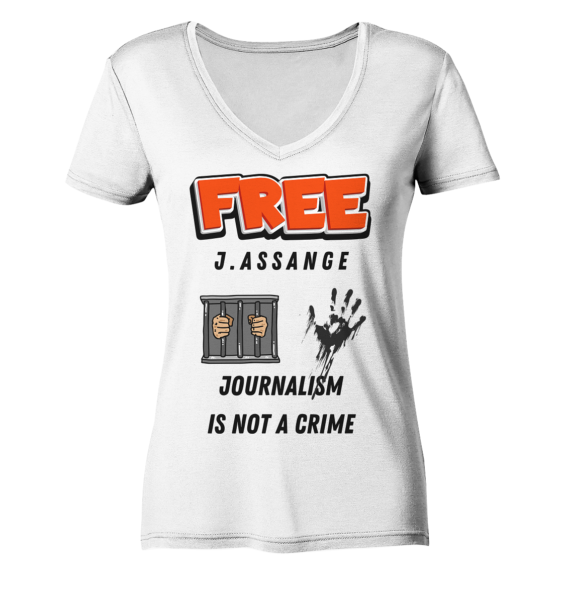 FREE J. ASSANGE - JOURNALISM IS NOT CRIME (2 Grafiken) - Ladies Collection 21% Rabatt bis zum Halving 2024) - Ladies V-Neck Shirt