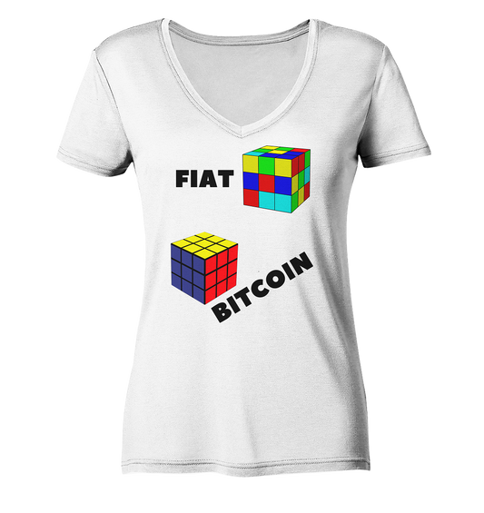 FIAT Cube Bitcoin Cube (Ladies Collection 21% Rabatt bis zum Halving 2024)   - Ladies V-Neck Shirt