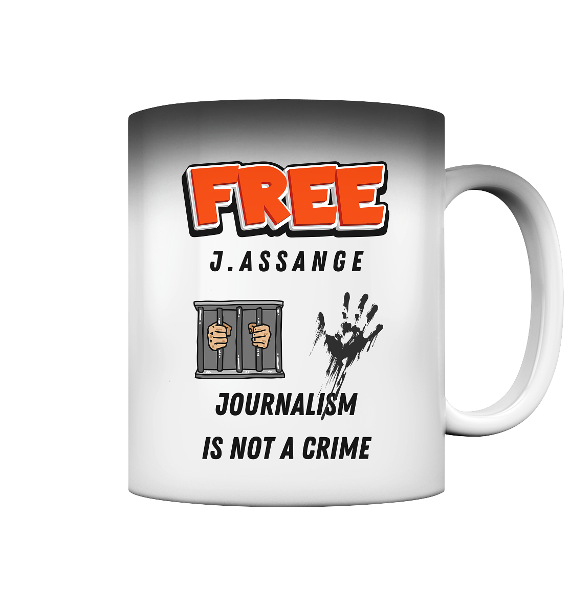 FREE ASSANGE  - JOURNALISM IS NOT A CRIME (2 Grafiken, jail & hand) - Magic Mug